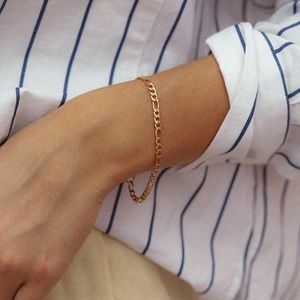 Chain thick bracelet figaro 14k gold plated stainless steel